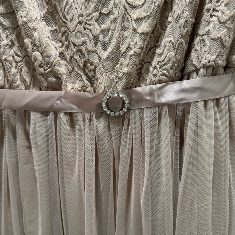 Candalite Evening Night Dress with Waist Tie in Sparkly Lace Light Taupe - Picture 4 of 7